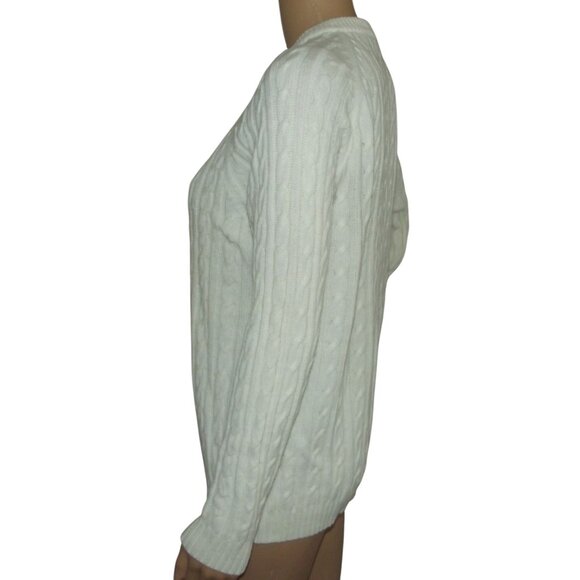 Light Ivory Cardigan Sweater Womens Medium Button vintage off white cable knit - Picture 6 of 8